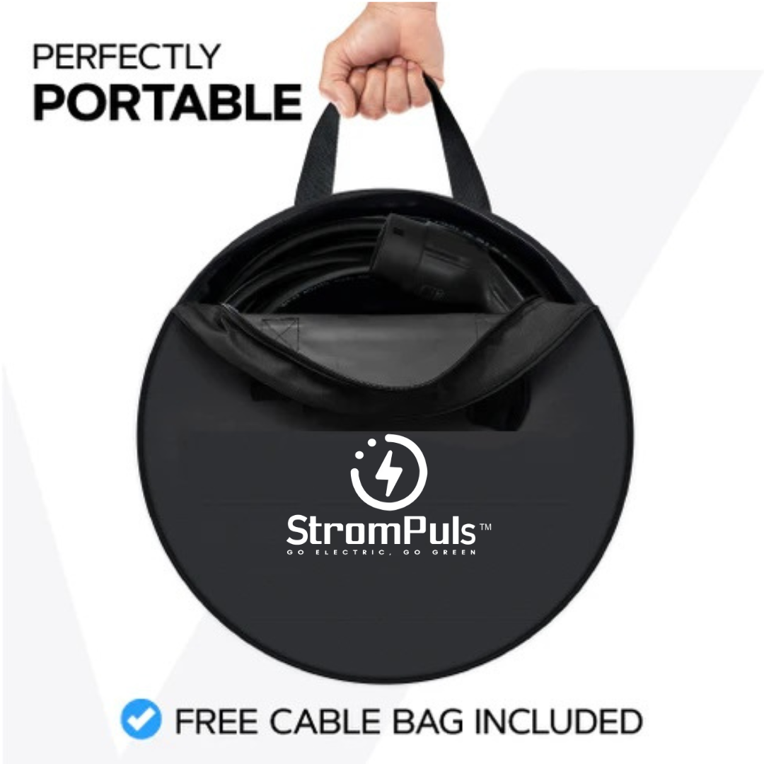 StromPuls 3.6KW 16A PORTABLE EV CHARGER|Smart App Wifi BT | 8A to 16A Variable |2.6" Large Screen| Type 2 | 5 Meter Cable | Indian 3-pin | Carry Bag| Wall Holder Clips|