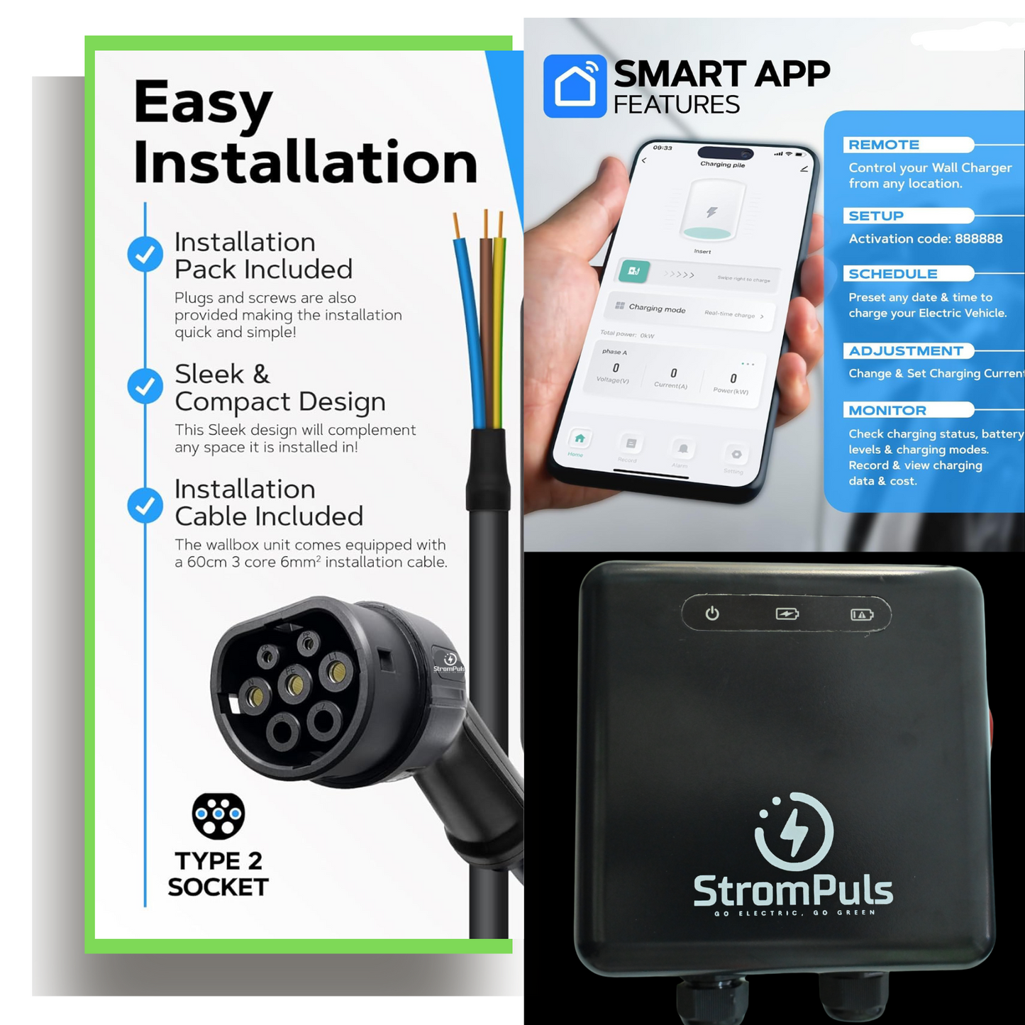 Flex 7.2kw EV Charger Wall Mount (Black)