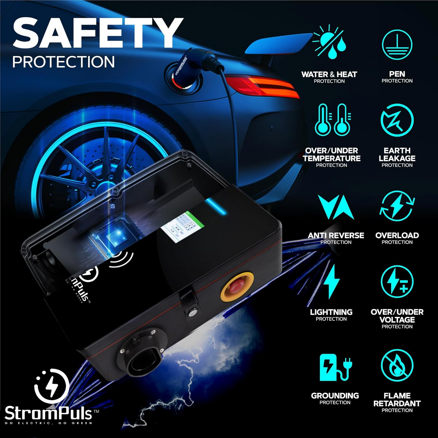 StromPuls Dual EV Charger | 44kW (2 x 22kW) | Charge 2 Cars At Once | Type 2 | LCD & Smart App | Three Phase for Home, Commercial or Business Use | Indoor/Outdoor | Universal Wall Box | OCPP 1.6 |AC CHARGER|