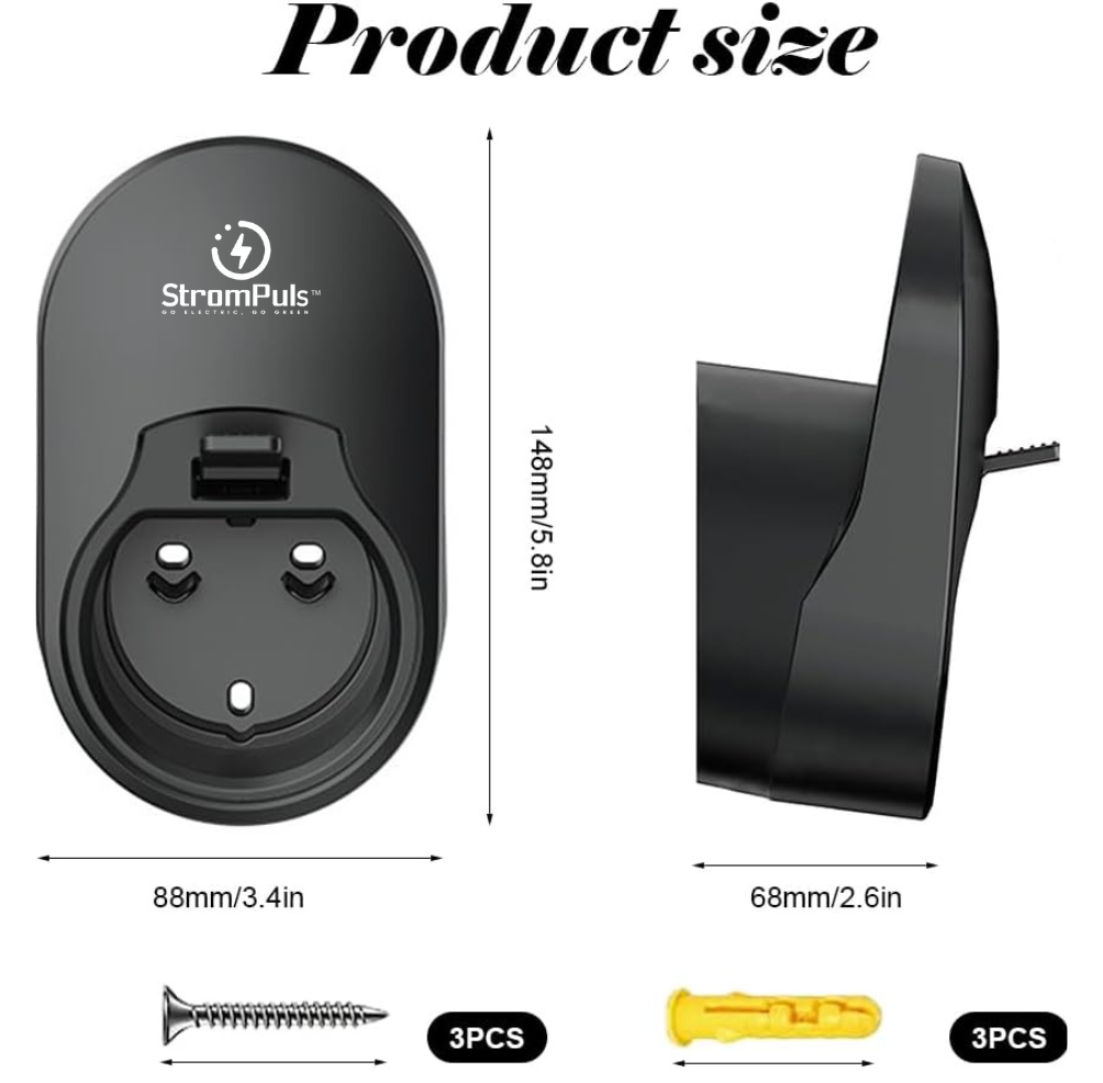 StromPuls EV Charging Cable Holder with Wall Socket/Holster (Rugged, Water Resistant & Easy Installation) (Charging Cable Holder)