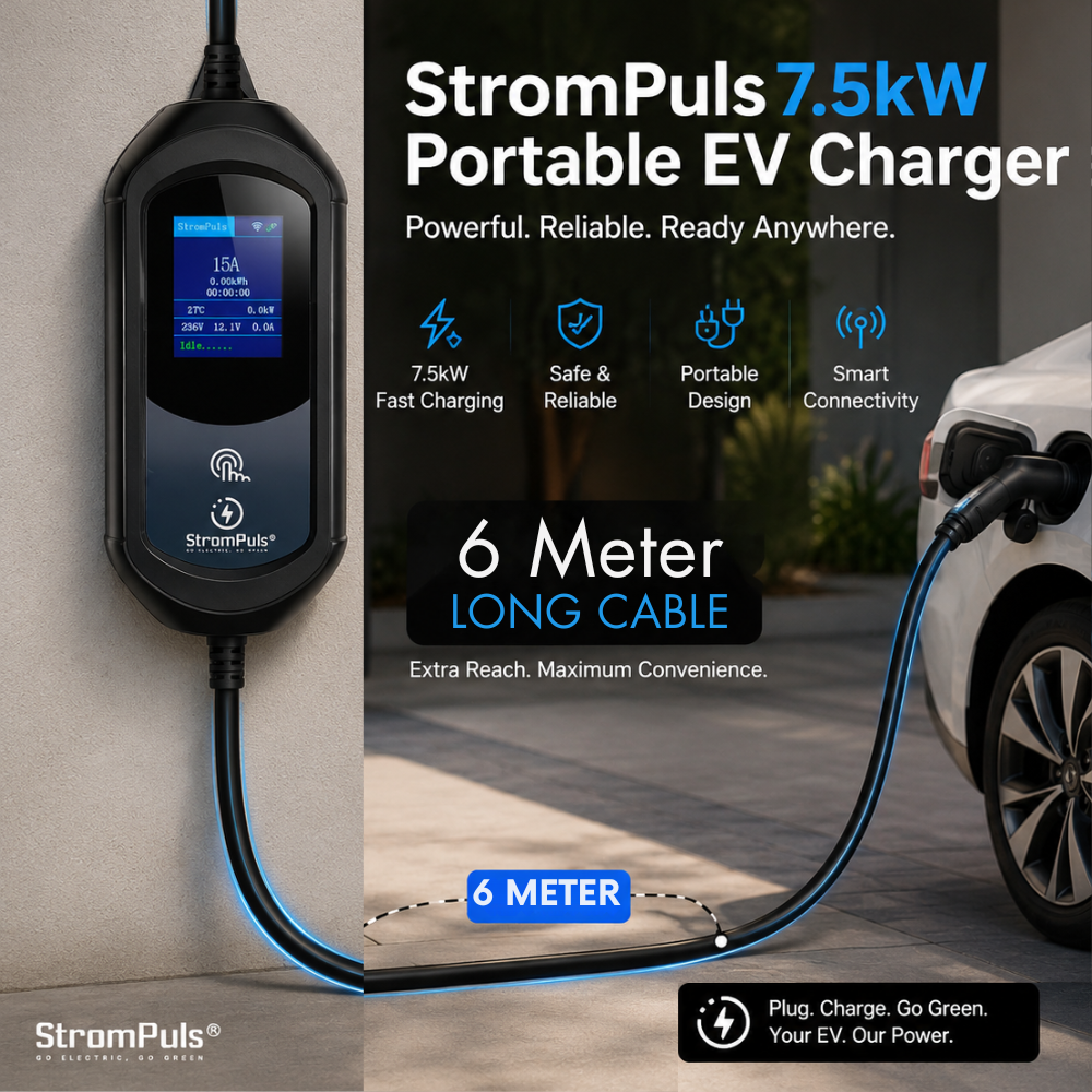 Strom Pro 7.5kw Portable EV Charger 6meter Cable Length