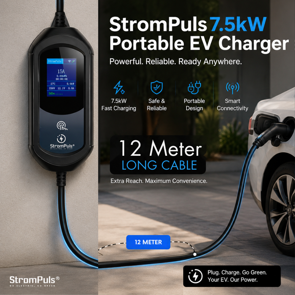 Strom Pro 7.5 kw Portable EV Charger 12meter Cable length