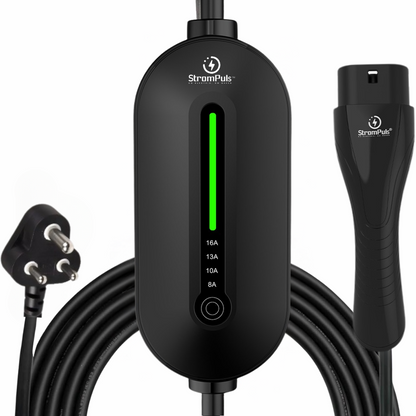 Strompuls Prime 3.6kw Portable EV Charger, Adjustable Amps, 5m TPU Cable,16A 1 Phase, IP66 Water Proof, Bag, Surge &amp; Pen Protection, Earthing Off Option, No Need Stabilizer.
